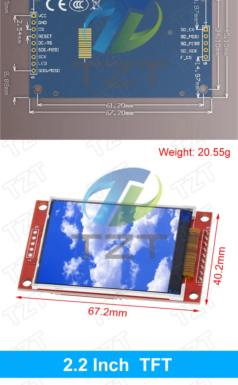 Smart Elektronik 2,2 Zoll 240*320 Punkte SPI TFT LCD Serial Port Modul Display ILI9341 5V/3,3 V 2.2 ''240x320 für Arduino Diy – Detail 3
