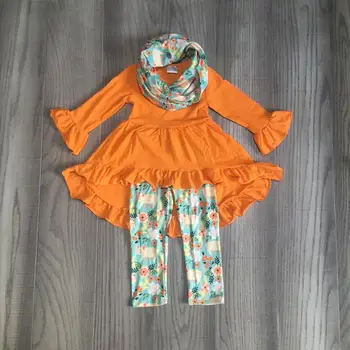

baby girl clothes girls floral clothes 3 pieces with scarf sets girls orange dress with pig print pants