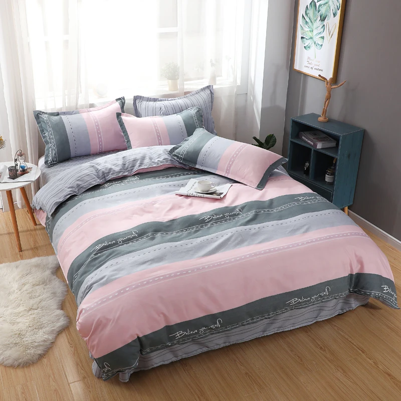 Luxury bedding sets simple European Style Printed quilt cover Bed Linen pillow cases bed sheets pink stripe duvet | Дом и сад