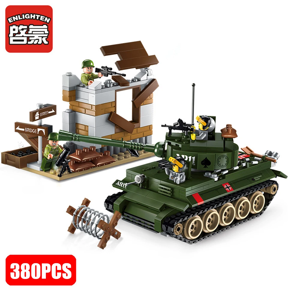 

Enlighten Military Tank Building Block Land Force Tank Counterattacks Wars Soldiers WW2 Army Figures Brick Toys Boys Gifts