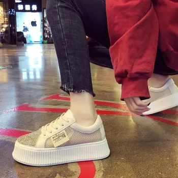 

Spring Summer New Woman Shoes Fashion New Woman Leather Ladies Net Surface Breathable Flats Shoes White Sneakers I6-01