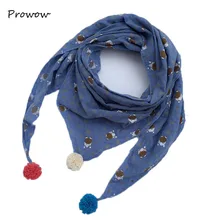 Хлопковый треугольный детский шарф, милые цветные шаровые шарфы, осенне-зимняя шаль для девочек, детский шейный платок с воротником, B008