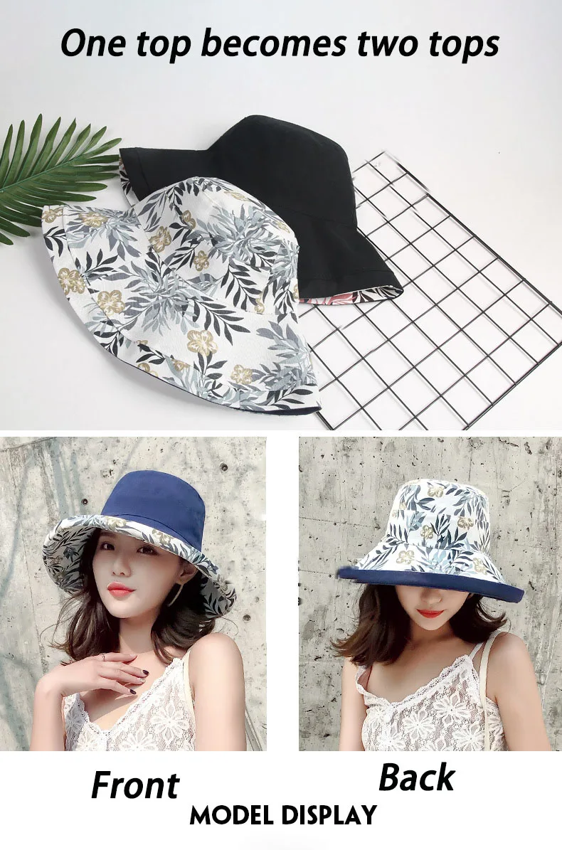 Women's Hat Bucket hat Panamanian Women Four Seasons Fisherman Hat Big Brim Hat Double-Sided Fisherman Hat Sun Visor Sunhat