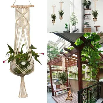 

2Style 5 Legs Macrame Plant Hanger Wall Art Indoor Outdoor Use Elegant Bohemian Home Decor Flower Pot Holder Basket Dropshipping
