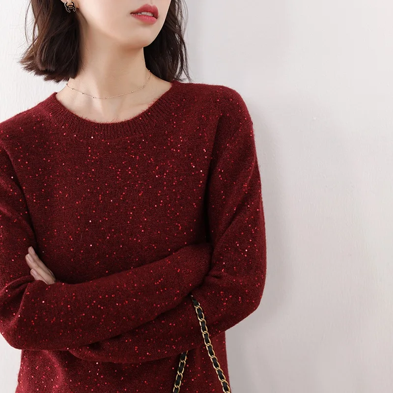 Hot Sale With SEQUINS Sweaters Women 100% Wool