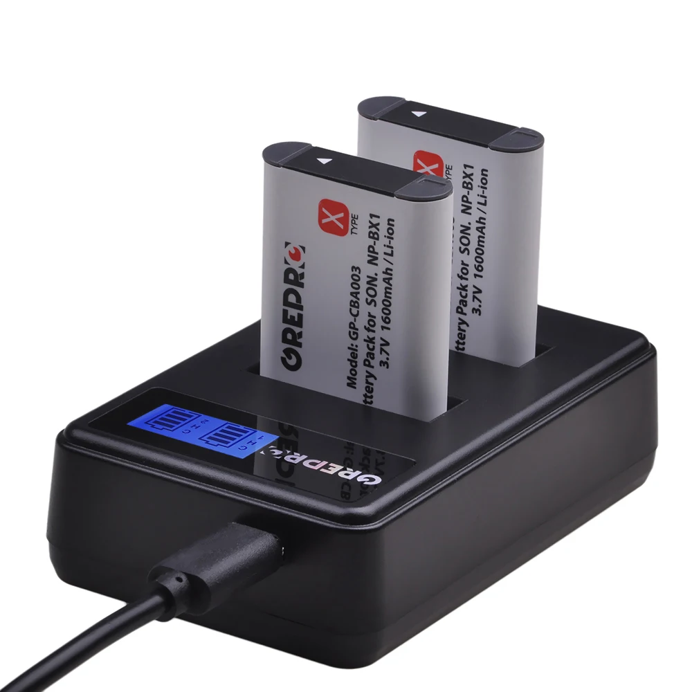 GREPPRO NP-BX1 NP BX1 1600 мАч батарея+ ЖК двойное зарядное устройство для sony DSC-WX500 IV RX10 II DSC-RX100 HDR-AS15 CX240E MV1 HX300 WX300