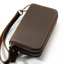 Кожаная многофункциональная сумка для ключей с двойной молнией, маленькая сумочка, кошелек