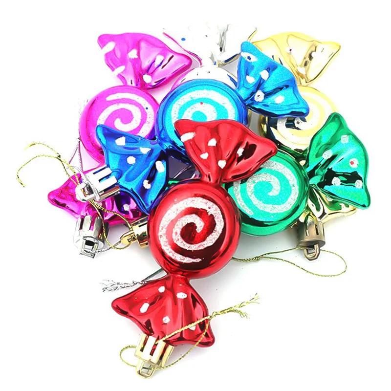 6pcs/Box Christmas Tree Candy Hanging Ornaments DIY Party Xmas Decoration Colorful Christmas Tree Decorations