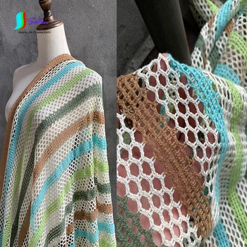 

Color-blocking Hollow Sweater Wool Knitted Fabric Multicolored Clothing Dress Outside Mesh Fabric A0488L
