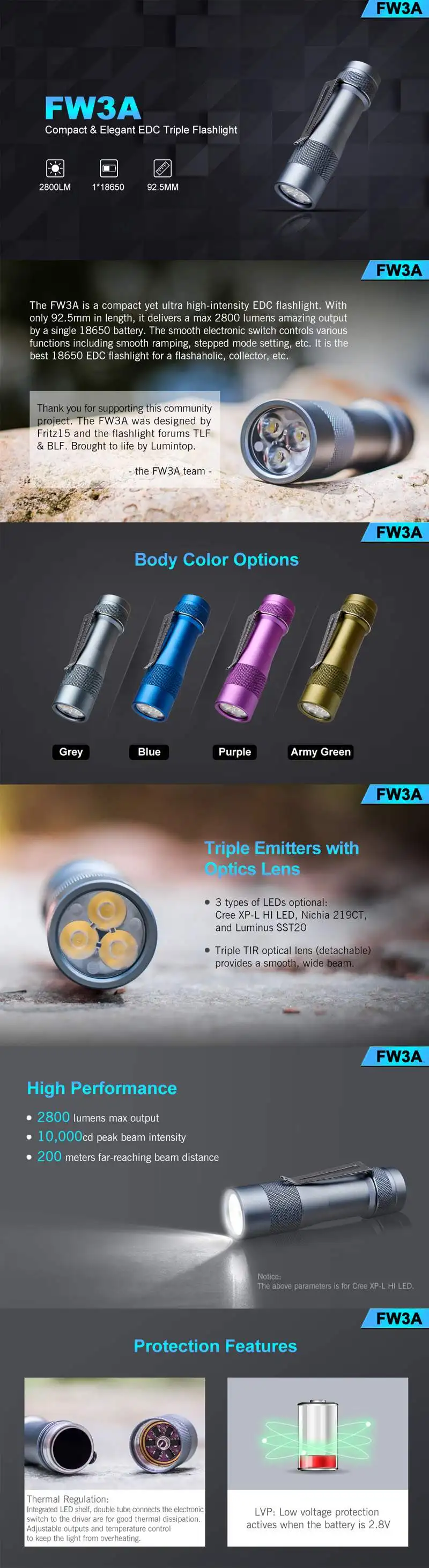Люминесцентный FW3A песок XPL-HI/SST20 2800lm светодиодный EDC вспышки светильник 18650 3 режима IPX8 Водонепроницаемый светодиодный мини-фонарь брелок Светильник Рабочая лампа