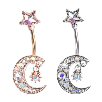 

1Pcs Star Moon Navel Belly Button Rings Belly Piercing Crystal Surgical Steel Woman Body Jewelry Barbell HTML