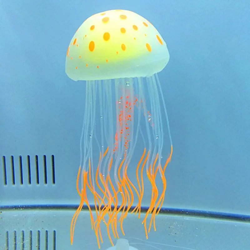 Fish Tank Decoration Fluorescent Jellyfish Authentic Simulation Trumpet Goldfish Decor For The Aquarium Fish Tank Decoration - Цвет: orange