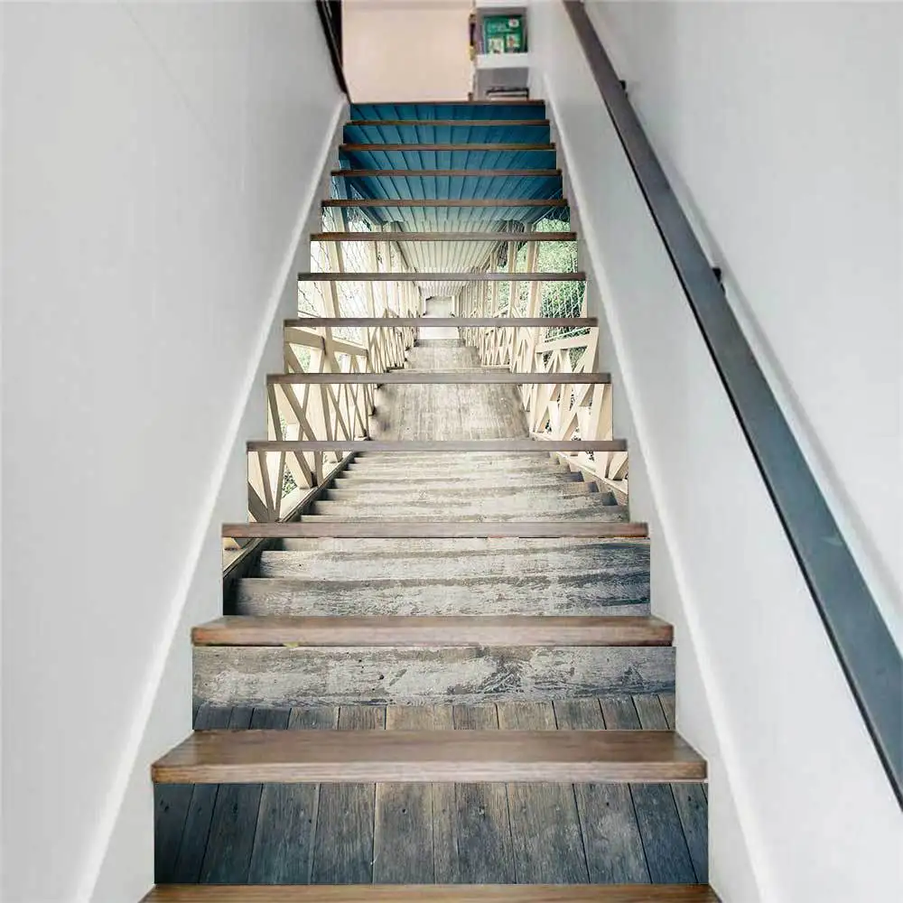 13PCS 3D Self Adhesive Stairs Stickers Waterproof Stair Riser Mural Wall decal