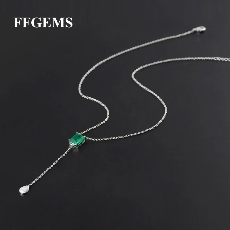 

FFGems Created Emerald Pendant Necklace Green Gemstone Fine Jewelry For Women Lady Engagement Wedding Party Gift With Box