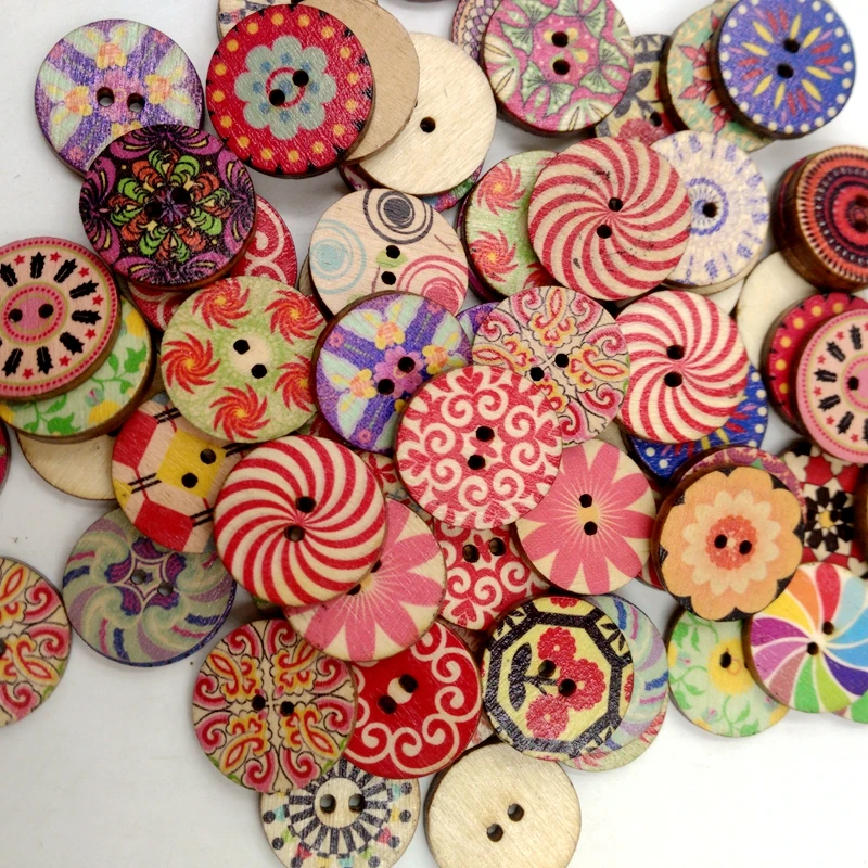 100 Pieces Assorted  Round Wooden Buttons 2 Holes Buttons for Sewing and Crafts 20mm
