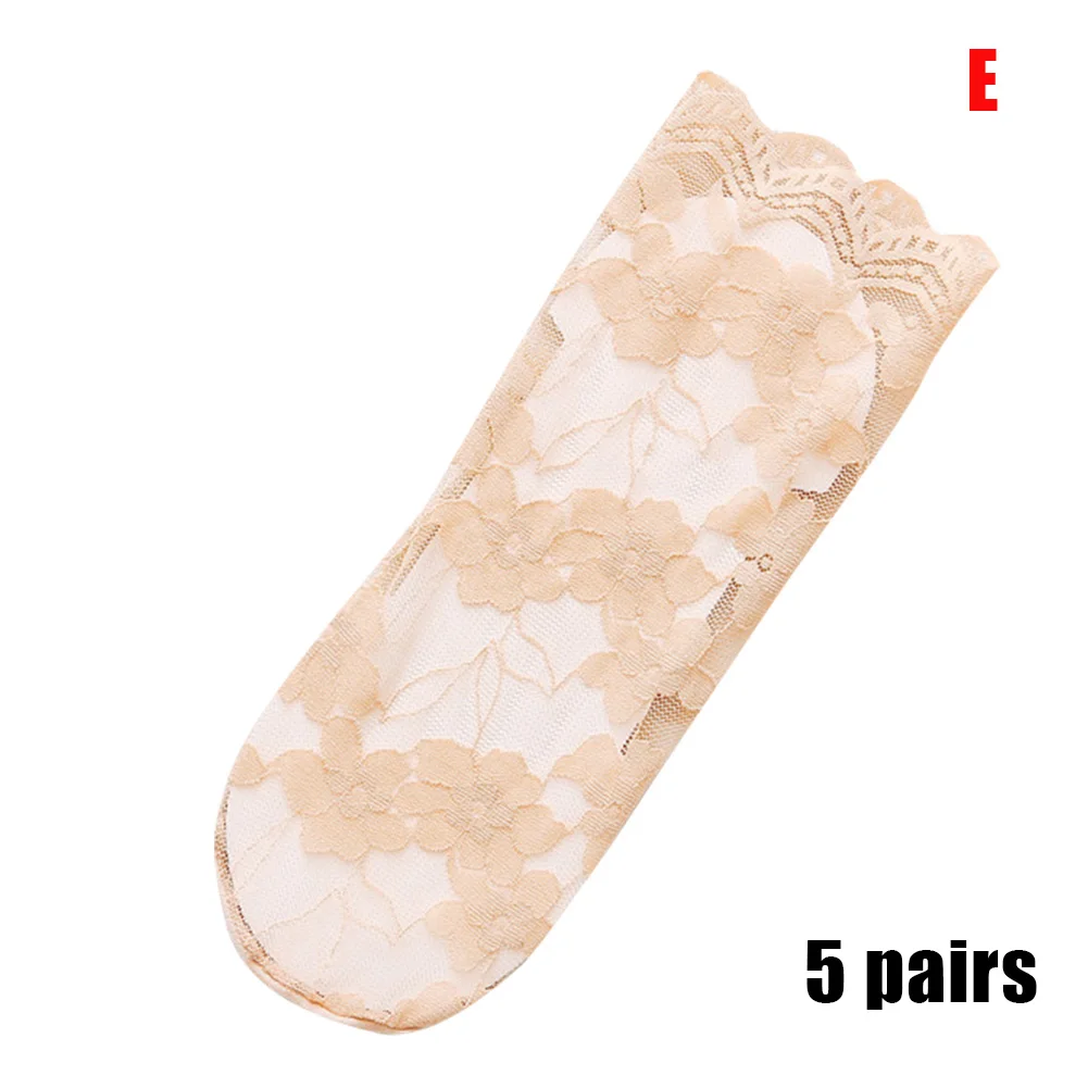 5 Pair Women Lace Thin Socks Lady Breathable Ankle Socks for Summer NIN668 - Цвет: nude