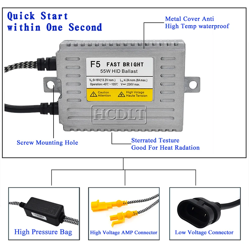 HCDLT AC 55W F5 Fast Bright DLT Xenon HID Ballast For Car Light Bulb H1 H3 H7 H11 HB3 HB4 Xenon Kit 12V 55W DLT Ballast Reactor (7)