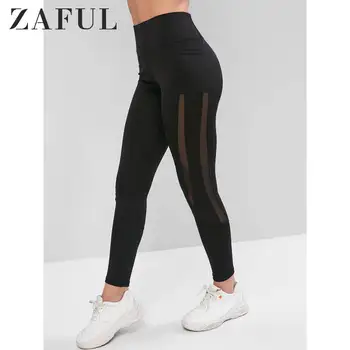 

ZAFUL Side Pockets Mesh Inserts High Waist Leggings Skinny Active Leggings Workout Solid Color Gym Women Leggings Autumn 2019