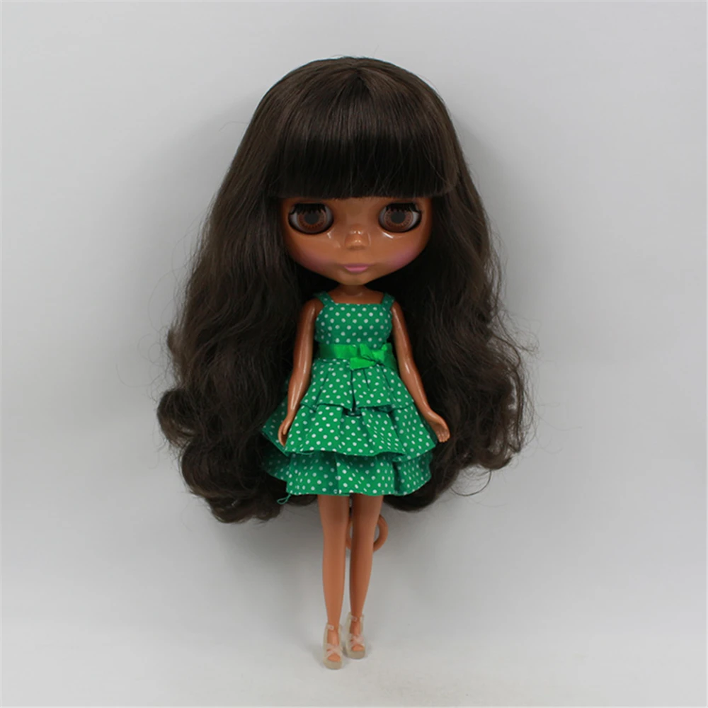 

Blyth Doll Nude normal body Deep Brown Wavy Hair With Bangs suitable DIY makeup doll fashion toys