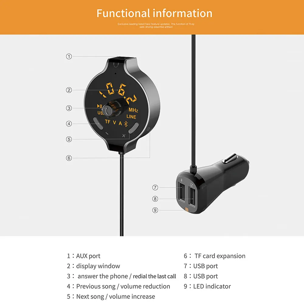 Автомобильный AUX Bluetooth fm-передатчик Handsfree автомобильный комплект беспроводной Hands free MP3 плеер напряжение дисплей Поддержка двойной AUX кабель USB