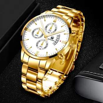 

Fashion Luxury Gold Watch Men'S Stainless Steel Band Quartz Watches Analog Military Sport Wristwatch Date Business Clock