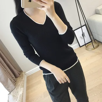 

Women's Cotton Long Sleeve V-neck Sweatshirt Bottoming Shirt