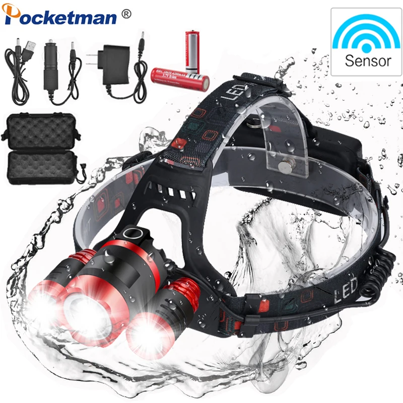 

80000LM Motion Sensor Headlamp Powerful Headlight Waterproof Head lamp Head Torch Lantern USB Rearchargeable For Camping Hiking