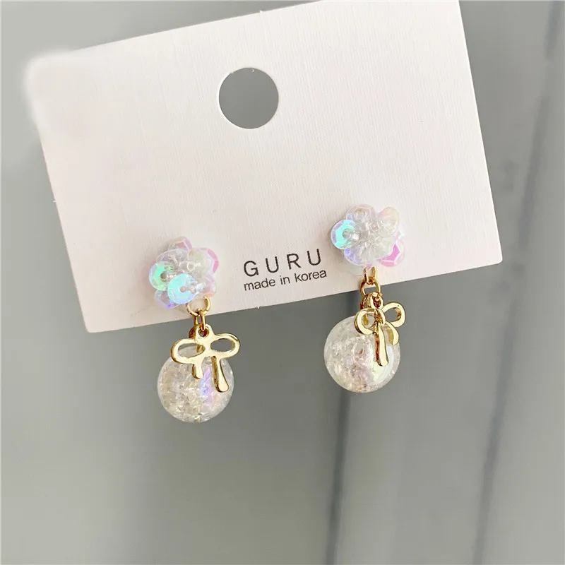 Корейские ручной работы Красочные Блестки цветок Bling круглый шар висящие серьги