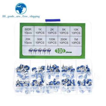 

100Pcs/Box RM065 Carbon Film Horizontal Trimpot Potentiometer Assortment Kit 10 Values Variable Resistor 500R - 1M