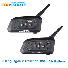 Fodsports 2 шт V6 Pro мотоциклетный шлем Bluetooth гарнитура Интерком 6 всадников 1200 м беспроводной Intercomunicador BT Interphone
