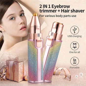 

2-in-1 Electric Eyebrow Trimmer Epilator Painless Face Eye Brow Eyebrow Trimmer Pen Portable Facial Hair Remover Women Depilator