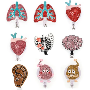 

10 pcs/lot Free Shipping Organs Nurse Rhinestone Enamel Retractable ID Badge Holder