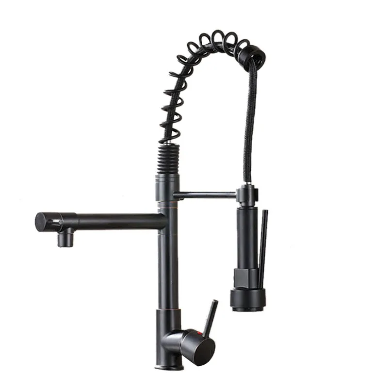 

Chrome Spring Pull Down Kitchen Faucet Dual Spouts 360 Swivel Handheld Shower Kitchen Mixer Crane Hot Cold 2 Outlet Spring Taps