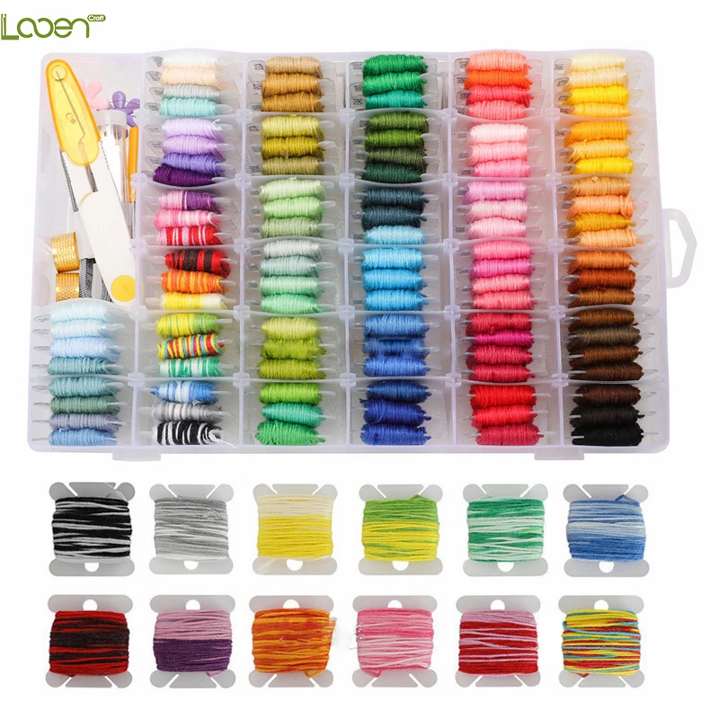 Looen 108 цветов вышивка нитью крестиком набор ниток с нитевдевателем бобины для шитья аксессуары коробка для хранения женский стартовый набор