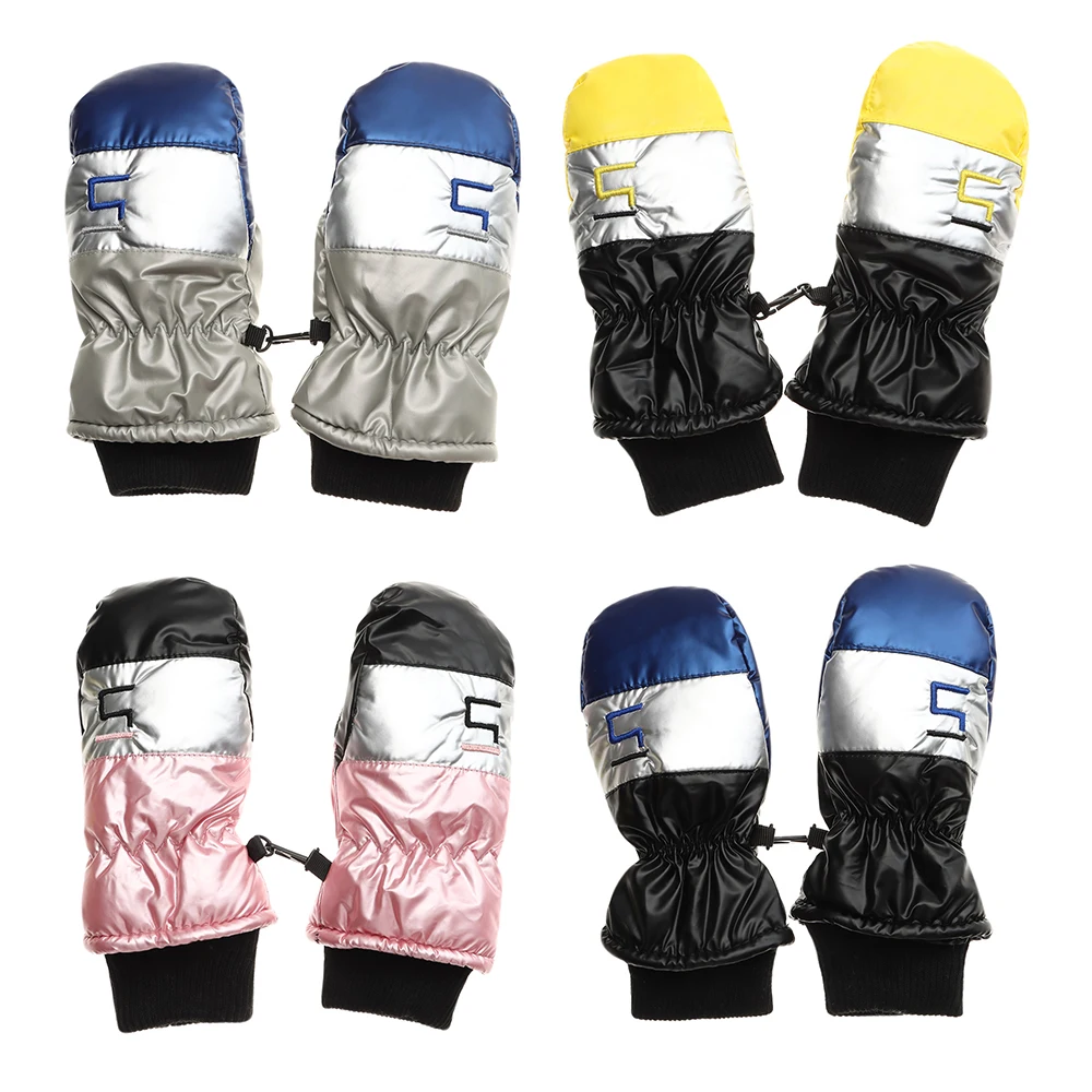 1Pair Children Ski Gloves Long-sleeved Mittens Winter Windproof Waterproof Thick Warm Non-slip Deer Rabbit 7-14 Years Old