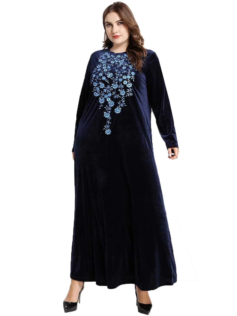 Осеннее исламское платье абайя мусульманский марокканский кафтан арабский халат Musulmane бархатный длинный рукав турецкий Кафтан Дубай Арабский 9151