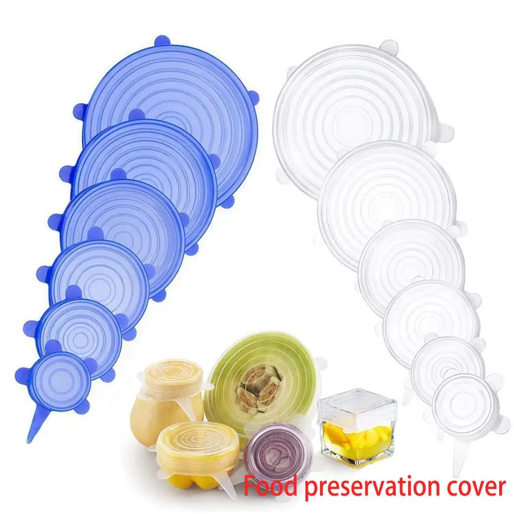 

6 Pcs Kitchen Gadgets Kitchen Accessories Reusable Silicon Stretch Lids Universal Lid Silicone Food Wrap Bowl Lid Kitchen Tools