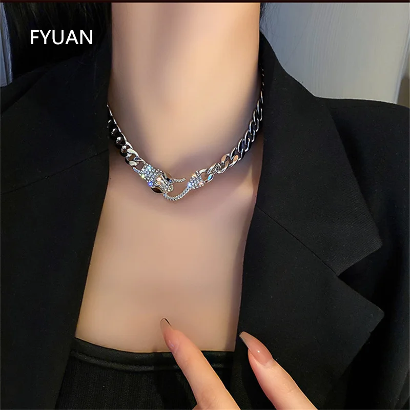 FYUAN Fashion Snake Shape Hook Choker Necklaces for Women Geometric Chain Necklaces Statement Jewelry
