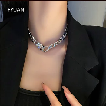 FYUAN Fashion Snake Shape Hook Choker Necklaces for Women Geometric Chain Necklaces Statement Jewelry
