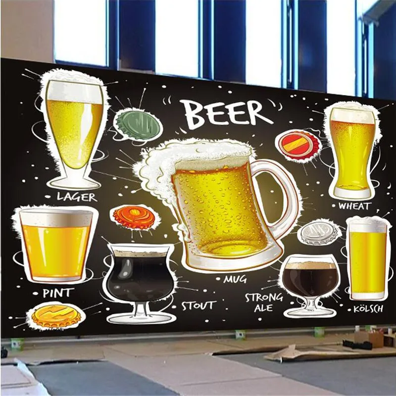 Lager Wheat Beer German Stout Strong Ale Pint of Mural Wallpaper 3D Modern Bar KTV Restaurant Snack Wall Paper | Обустройство дома