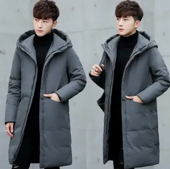 

Winter Fashion Down Coat Mens Mid Long Korean Slim Thick Hood Coat Outwear WXJ