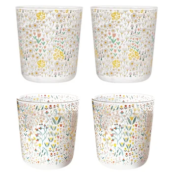 

4pcs Cartoon Flower-Printed Cup Delicate Drink Glass Mug Fashion Juice Cup