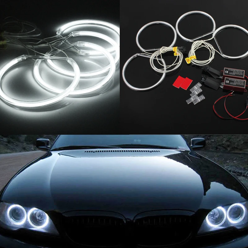 4 предмета в комплекте, для BMW E36 E39 E46 131 мм ангельские глаза гало кольца Ксеноновые белые светодиодные лампы с холодным катодом(CCFL) Ангельские глазки гало кольца фары лампы