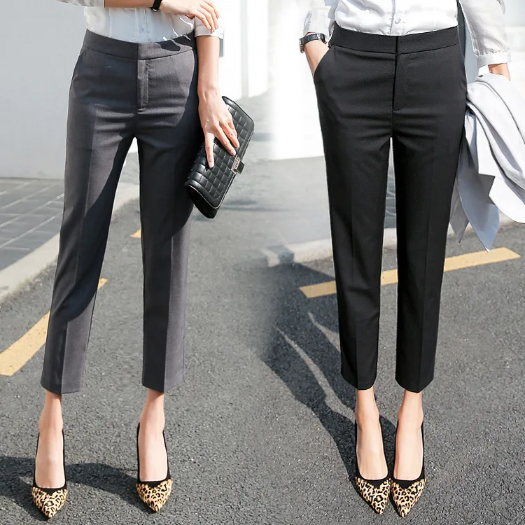 2019 осенние женские деловые штаны офисные женские рабочие штаны повседневные брюки с высокой талией Черные Серые брюки карьера узкие брюки