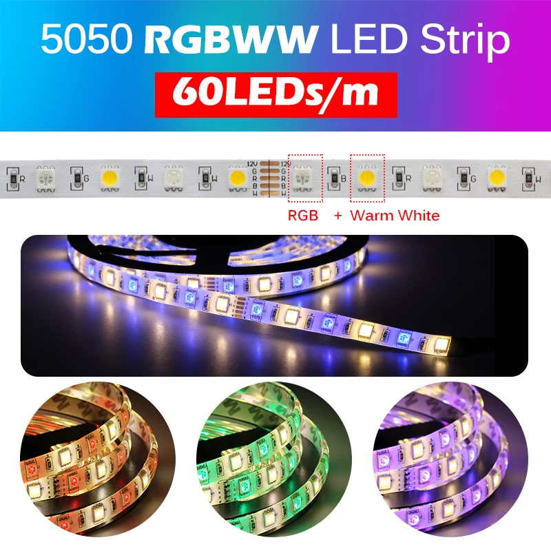 DC12V 5050 2835 RGB LED Strip Light Neon Ribbon Flexible LED Diode Tape 60LEDs/m
