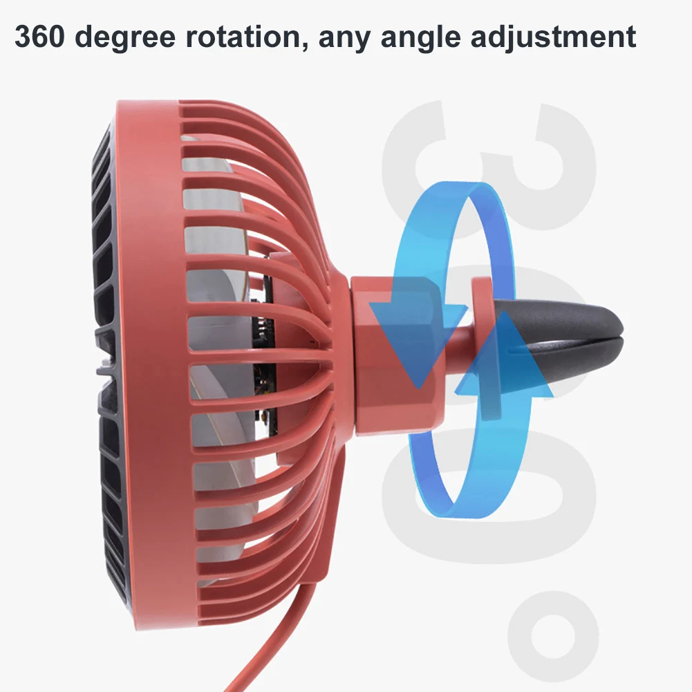 Car Fan 360 Degree Rotatable Cool Colorful LED Lights&USB Power Car Auto Powerful Cooling Air Fan For Air Vent Mounted
