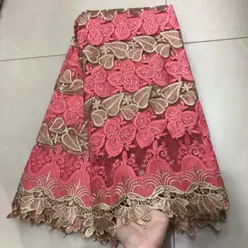 

High Quality Nigerian 3D Wedding Lace Fabric Pink red Latest African Laces 2019 French Net Lace Fabric With bead Stone for Dress