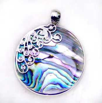 

Qingmos Trendy 35mm Round Pendant Necklace for Women with Blue Natural Sea Abalone Shell and Leather Cord Chokers 17" pen86