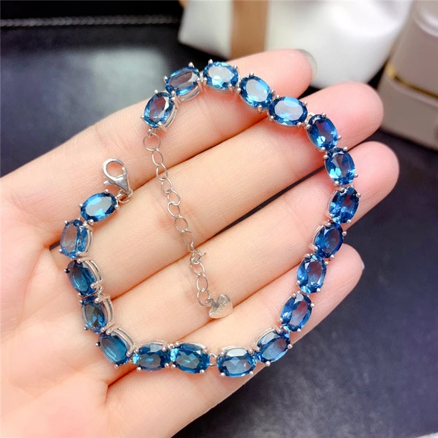 Blue Aventurine Gemstone Bracelet with Protection Sterling Silver Char