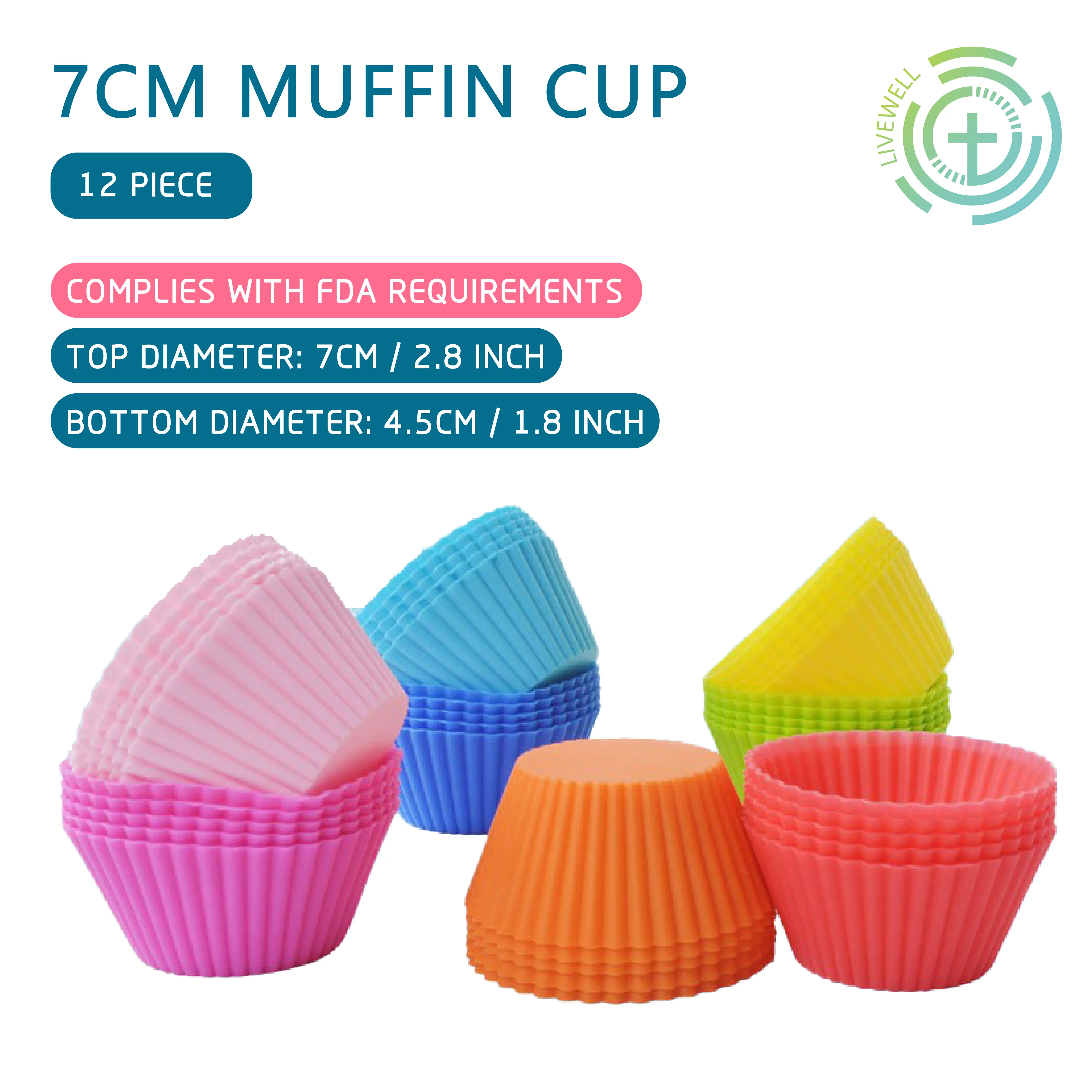 LeFull Set of 12 Pieces 7cm Muffin Cup For Kitchen Round Silicone DIY Baking Cake Cake